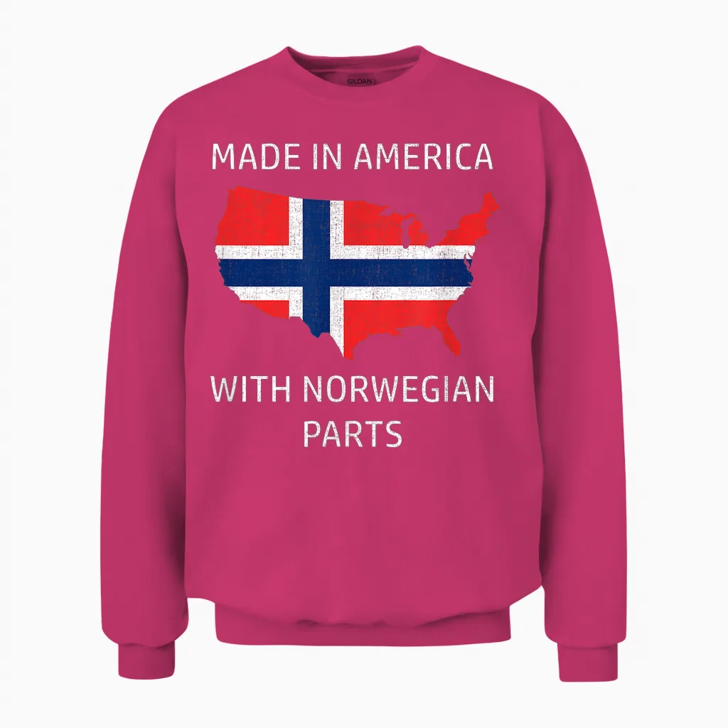 Made in America with Norwegian Parts - Norway and Usa Pride Unisex Sweatshirt in Heliconia