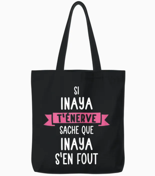 Gift Woman Humour Name Personalized Inaya T-Shirt, Black Tote Bags in Black