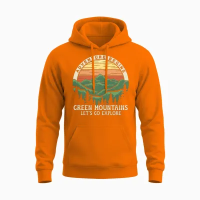 Adventure Begins, Retro Design. Mountain Days Unisex Hoodie - Safety Orange