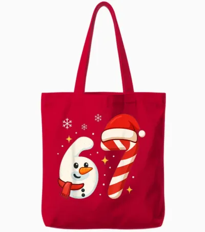 6 7 Meme Christmas Shirt 67 Six Seven Snowman Boy Girls Tote Bags - Red