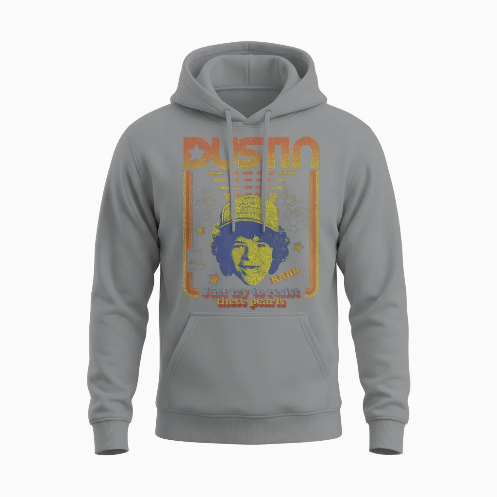 Stranger Things Dustin Floating Head Resist the Pearls Star Unisex Hoodie in Sport Grey