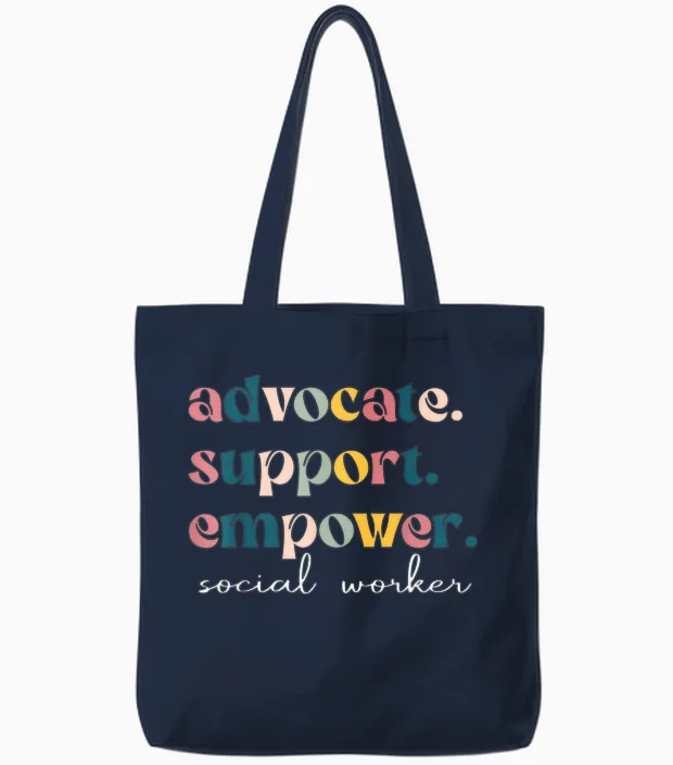 Advocate Support Empower Cute Social Worker Graduation Msw Tote Bags in Navy
