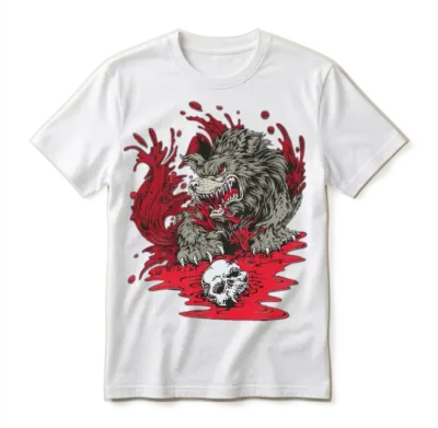 Bloody Wold with Skull and Blood Around Unisex T-Shirt - White