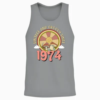 Vintage 1974 Tshirt Retro Hippie Groovy 49th Bday Unisex Tank Top - Sport Grey