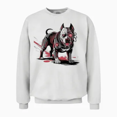 Cyberbeast: the Half-Machine Pitbull Unisex Sweatshirt - White