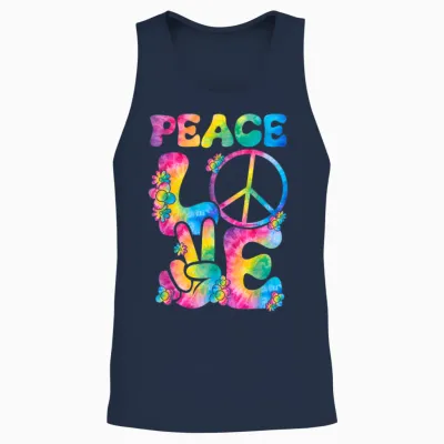 Peace Sign Love Tie Dye Style Rétro Années 70 Et 80 Unisex Tank Top - Navy