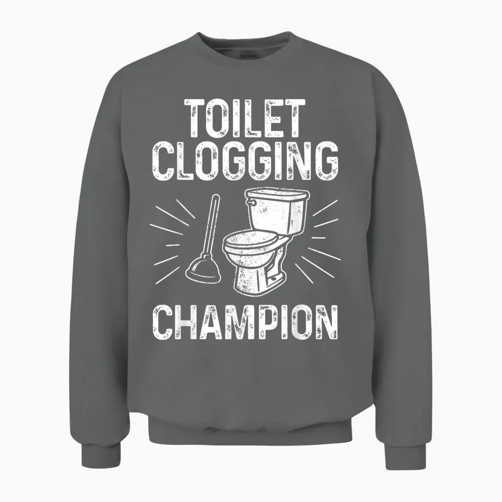 Toilet Clogging Champion Funny Graphic Toilet Clogging Unisex Sweatshirt in Graphite Heather