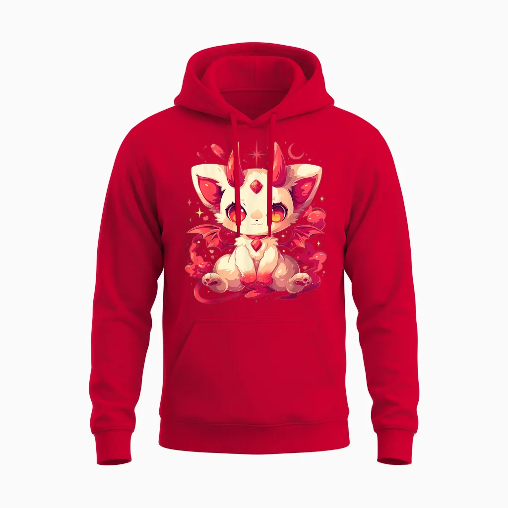 Yami Kawaii Devil Cat Creepy Cute Pastel Goth Japanese Unisex Hoodie in Red