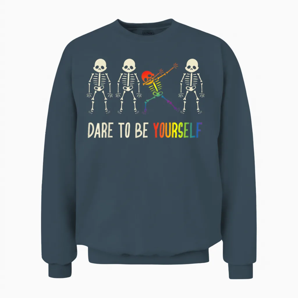 Dare to Be Yourself Shirt | Cute Lgbt Pride T-Shirt Gift Unisex Sweatshirt in Dark Heather