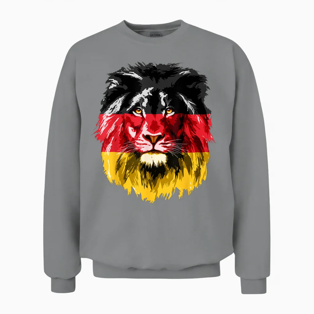 Deutschland Flagge - Germany Flag Lion Face Deutschland Unisex Sweatshirt in Sport Grey