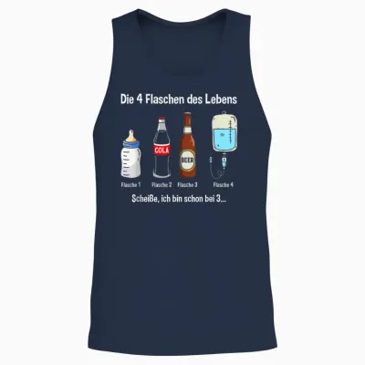 T-Shirt with German Text "die 4 Flaschen Des Leben" [german Language] Funny Party, Black Unisex Tank Top - Navy