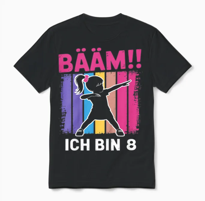 Bääm Ich Bin 8 Dabbing Mädchen 8. Geburtstag Unisex T-Shirt in Black