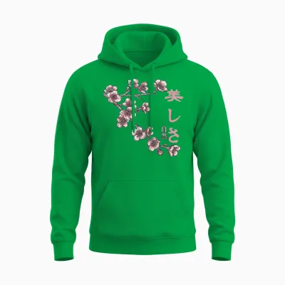 Japanische Kalligraphie Der Schönheit Sakura Blume Vintage Kanji Unisex Hoodie - Irish Green