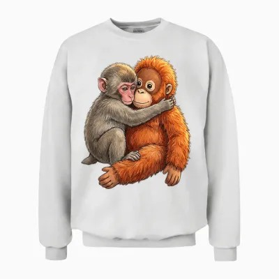 Baby Macaque Hugging Plush Cute Monkey Monkey Punch Unisex Sweatshirt - White
