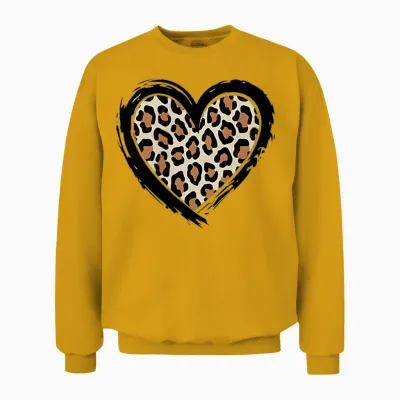 Cheetah Leopard Heart Girl Animal Cool Print T-Shirt, Black, S Unisex Sweatshirt - Gold
