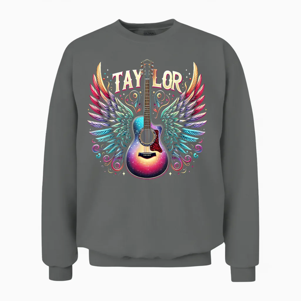 Girl Retro Taylor Custom Name Groovy 80s T-Shirt, Black, S Unisex Sweatshirt in Graphite Heather