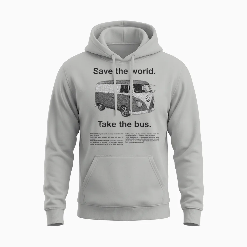Volkswagen T1 Camper Save the World Take the Bus Unisex Hoodie in Ash