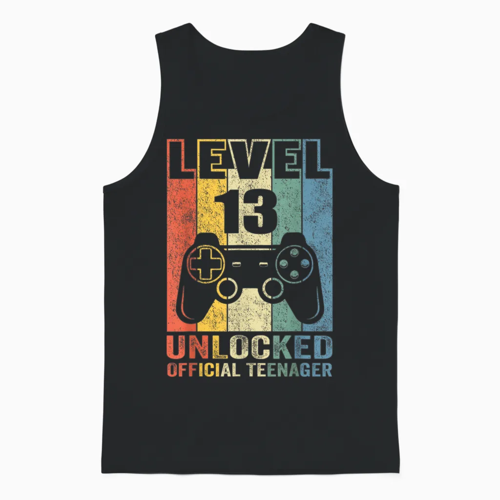 Offiziell Teenager 13. Geburtstag Geschenk Level 13 Unlocked Unisex Tank Top in Black