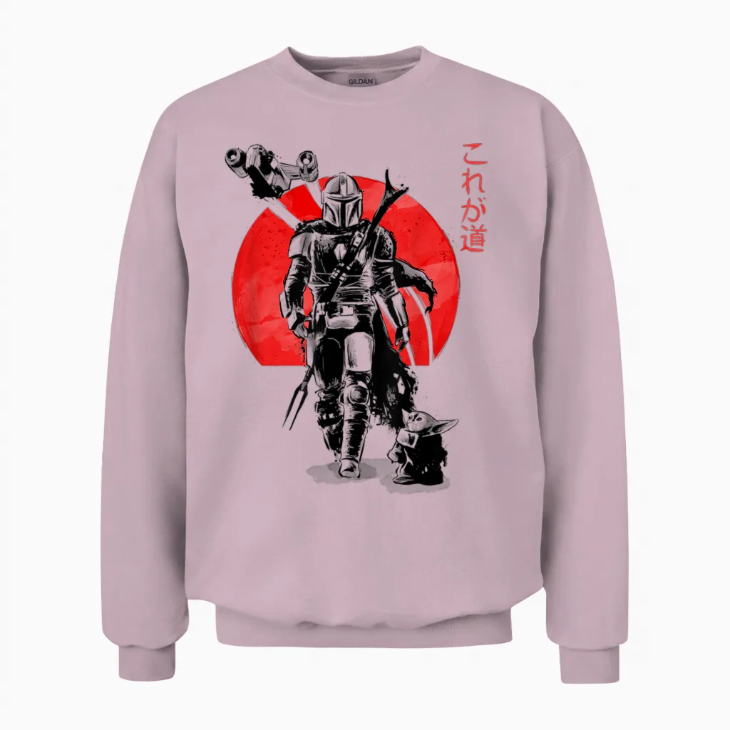 Star Wars the Mandalorian the Child Red Sun Ink Portrait Unisex Sweatshirt in Light Pink