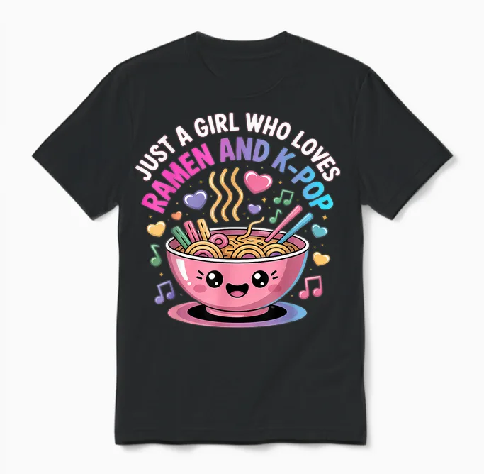 Just a Girl Who Loves Ramen and K-Pop Girl Kpop K Pop Unisex T-Shirt in Black