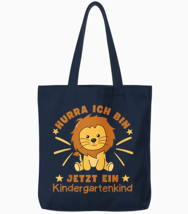Hurra Ich Bin Jetzt Ein Kindergartenkind Löwe Kinder Tote Bags in Navy