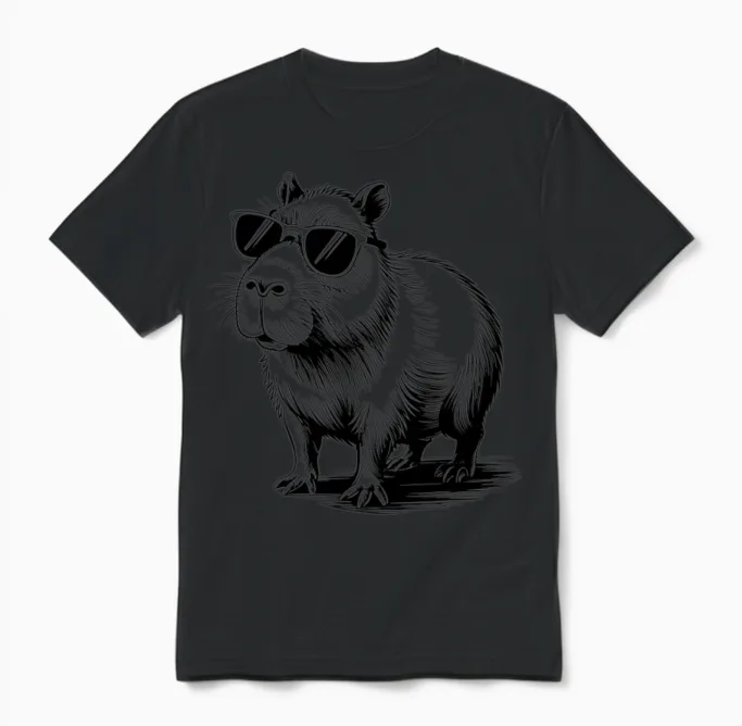 Cool Capybara with Sunglasses Funny Capybara Unisex T-Shirt in Black