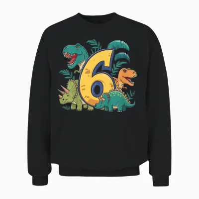 Kinder 6. Geburtstag 6 Jahre Junge T Rex Dinosaurier Dino Unisex Sweatshirt - Black