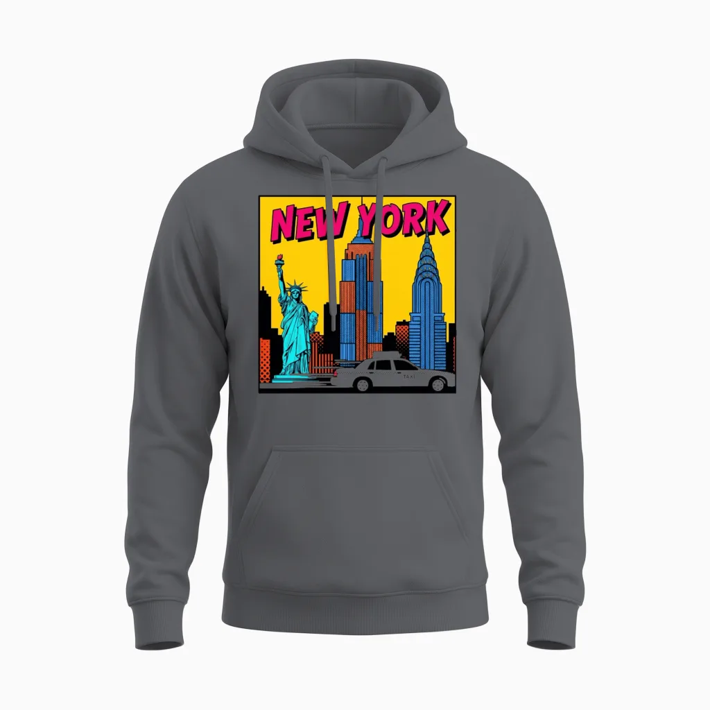 New York Pop Art Skyline Unisex Hoodie - Charcoal