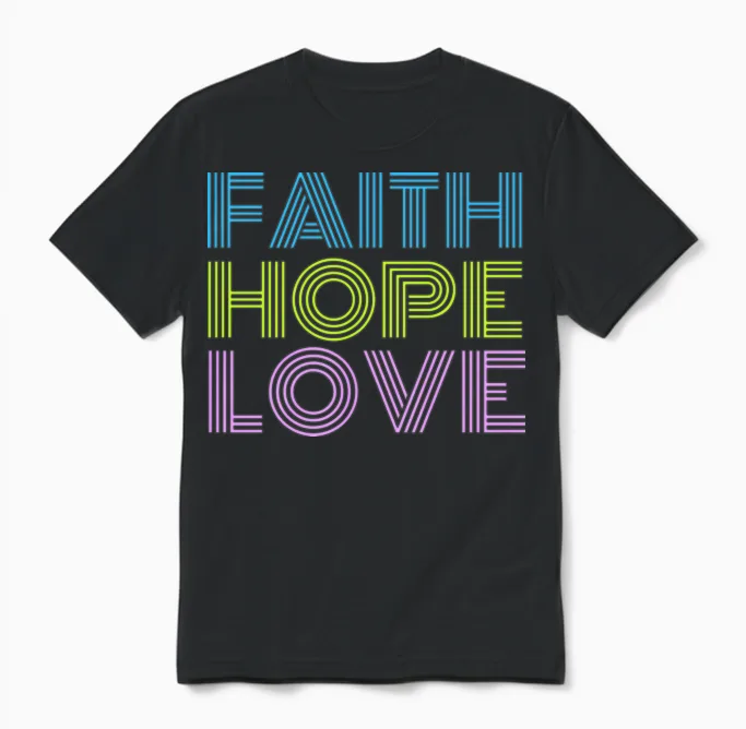 Faith Hope Love Retro Christian & Gift Unisex T-Shirt - Black
