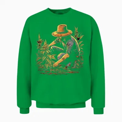 Ganja Farmer Marijuana Grower Weed Cannabis Hemp Plants T-Shirt, Black Unisex Sweatshirt - Irish Green