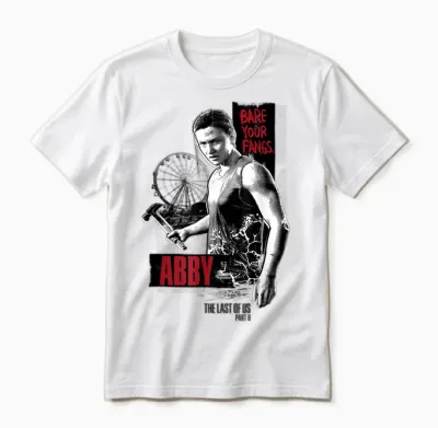 The Last of Us Part Ii Aby Bare Your Fangs Big Chest Poster T-Shirt, Black, S Unisex T-Shirt - White