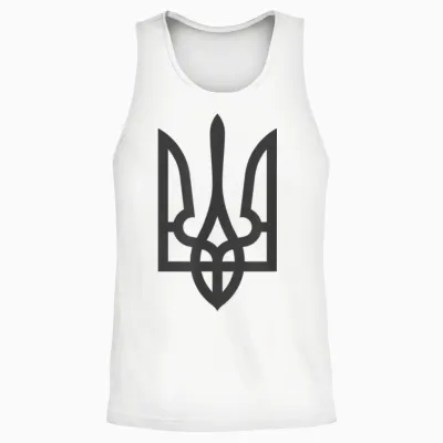 Ukraine Tridenten Flag Dark on Black Subtle Style T-Shirt, Black Unisex Tank Top - White