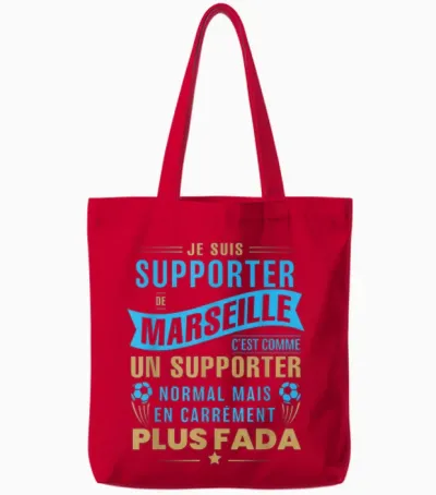 Supporter De Marseille Plus Fada Humour Football Marseillais T-Shirt, Black, S Tote Bags - Red