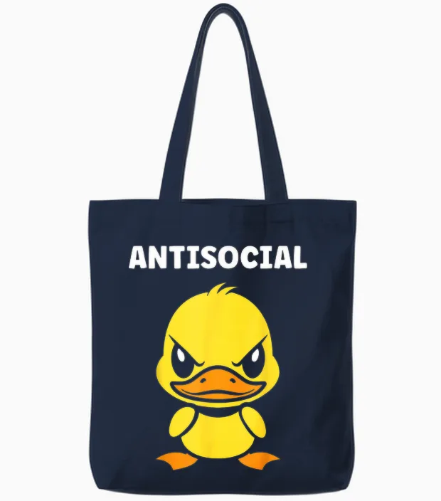 Humour Simple Canard Mignon Grognon Drole Antisocial Tote Bags in Navy