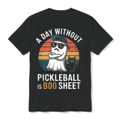 Pickleball Ghost with Cool Shades and Retro Style Unisex T-Shirt - Black