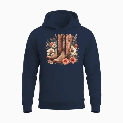 Cowgirl Boots Retro Western Country Concert Pink Boots Girl T-Shirt, Black, S Unisex Hoodie - Navy