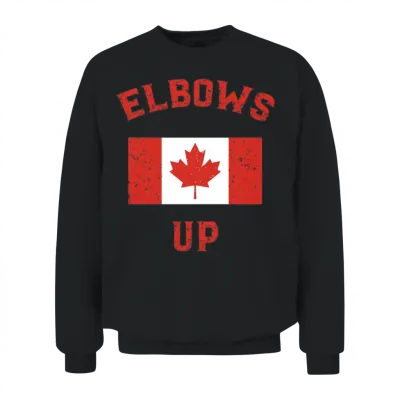 Elbows Up Canada Vintage Anti Trump Tarriff Slogan Unisex Sweatshirt - Black