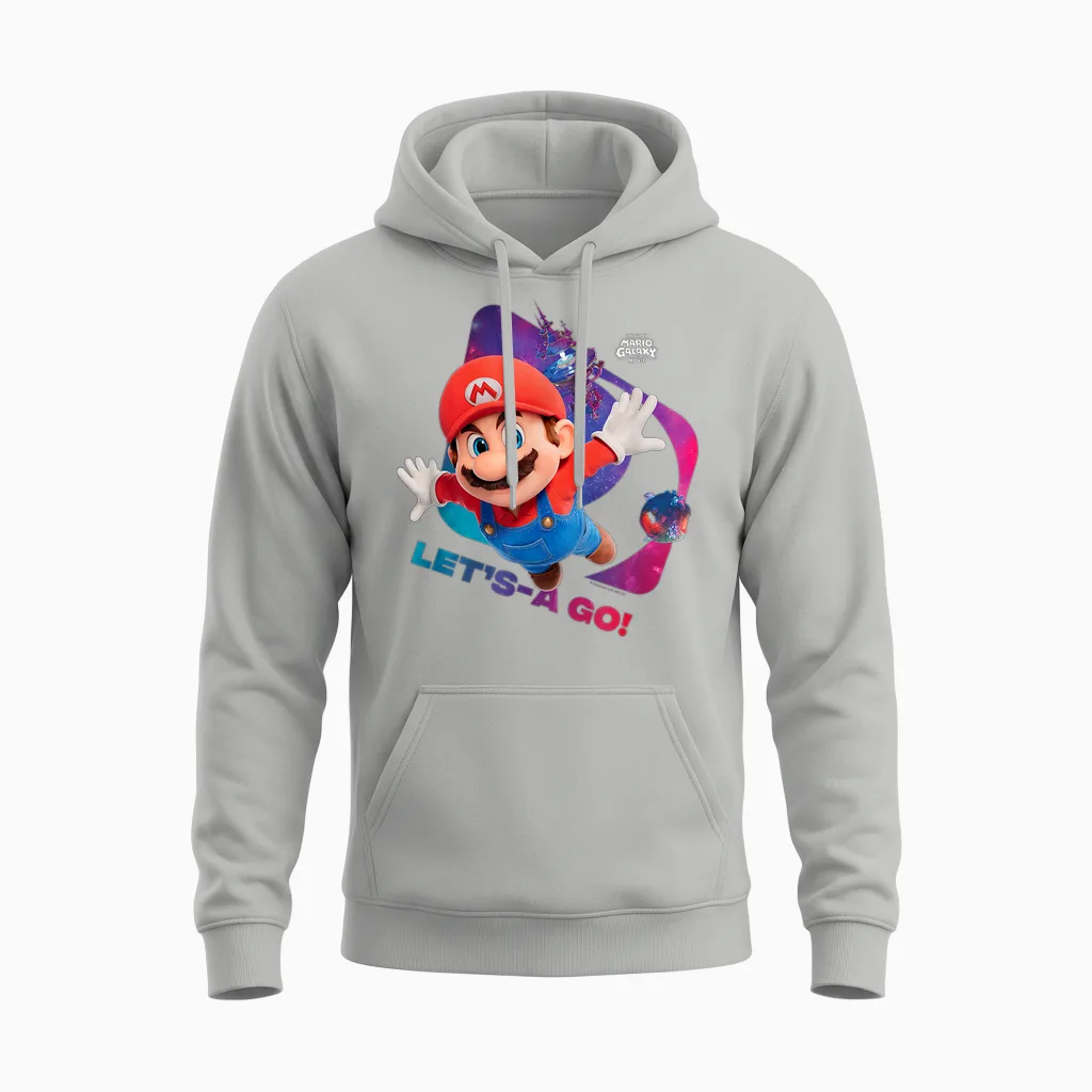 The Super Mario Galaxy Movie Letโs-A Go! Unisex Hoodie in Ash