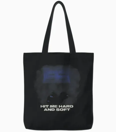 Official Billie Eilish Hit Me Hard and Soft Blue Photo Tote Bags - Black