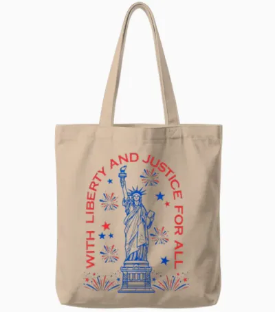 Retro Funny 4th of July with Liberty and Justice for All Tote Bags - Natural