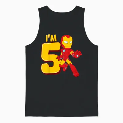 Children's Marvel Iron Man Cute Iron Man 5th Birthday I'm 5 T-Shirt, Black Unisex Tank Top - Black