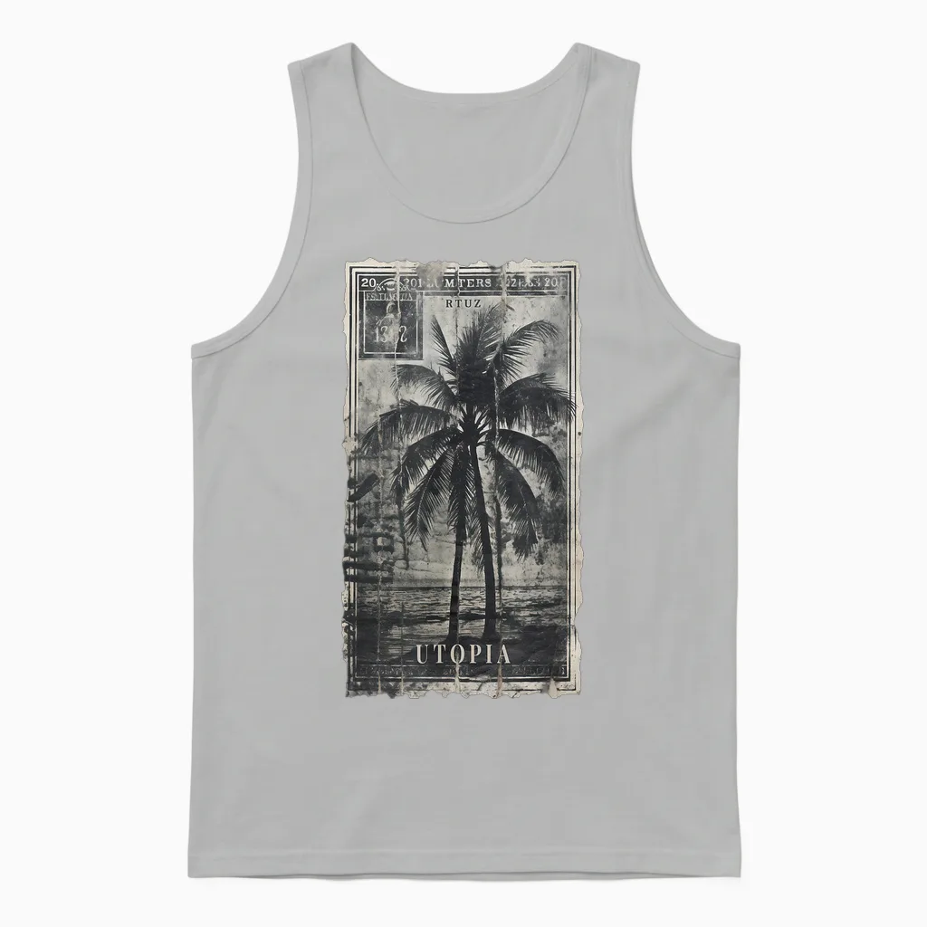 Palm Trees Palm Tree Beach Sea Sun Holiday Summer Unisex Tank Top in Ash