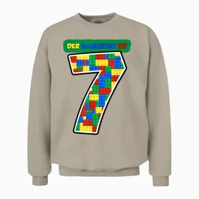 Junge 7. Geburtstag Bausteine 7 Jahre Kind Klemmbausteine Unisex Sweatshirt - Sand