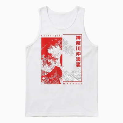 Japanese Art Hokusai Japan Aesthetic Kanagawa Big Wave T-Shirt, Black, S Unisex Tank Top - White