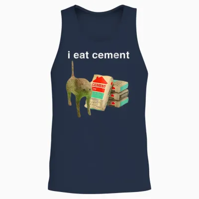 I Eat Cement Cursed Cat Funny Oddly Specific Dank Meme Unisex Tank Top - Navy