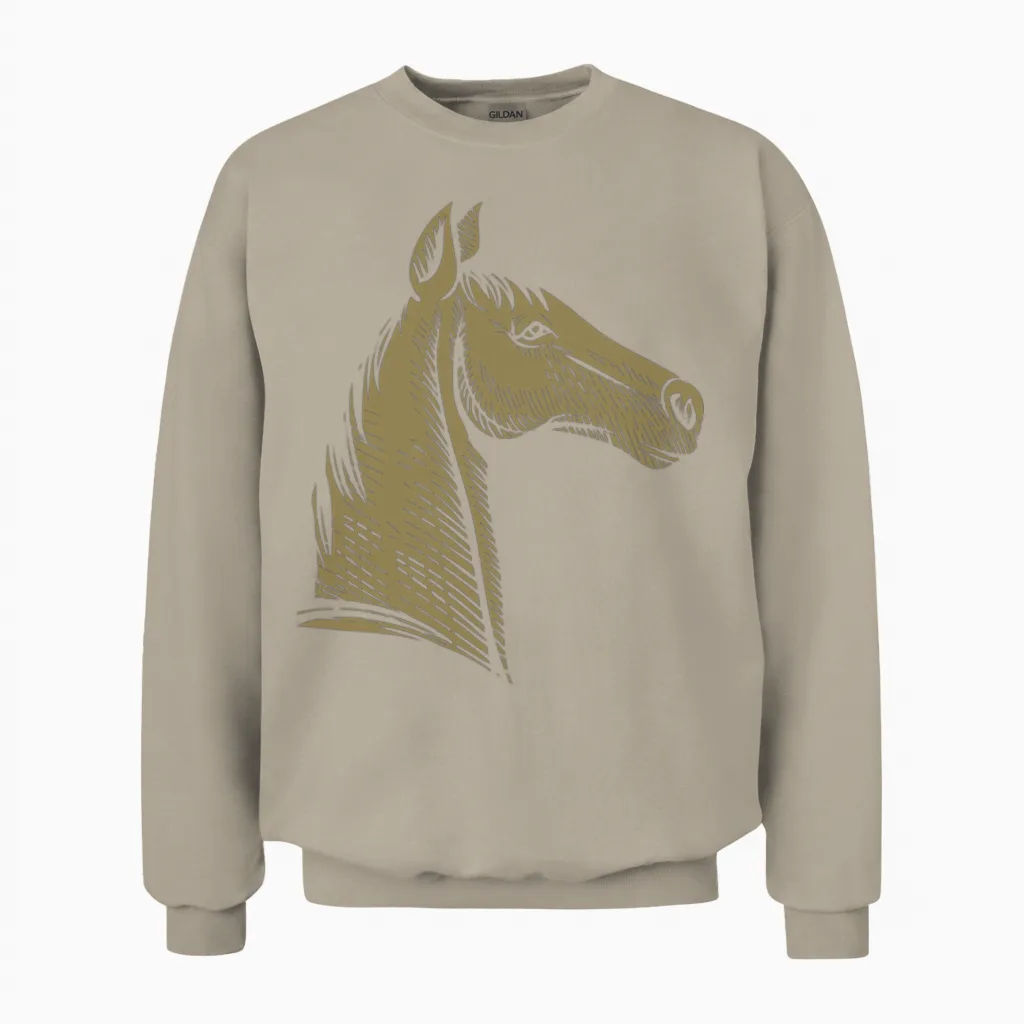 Minimalist Horse Portrait Silhouette Unisex Sweatshirt in Sand