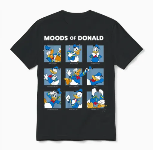 Disney Mickey and Friends Moods of Donald Duck Short Sleeve Unisex T-Shirt in Black