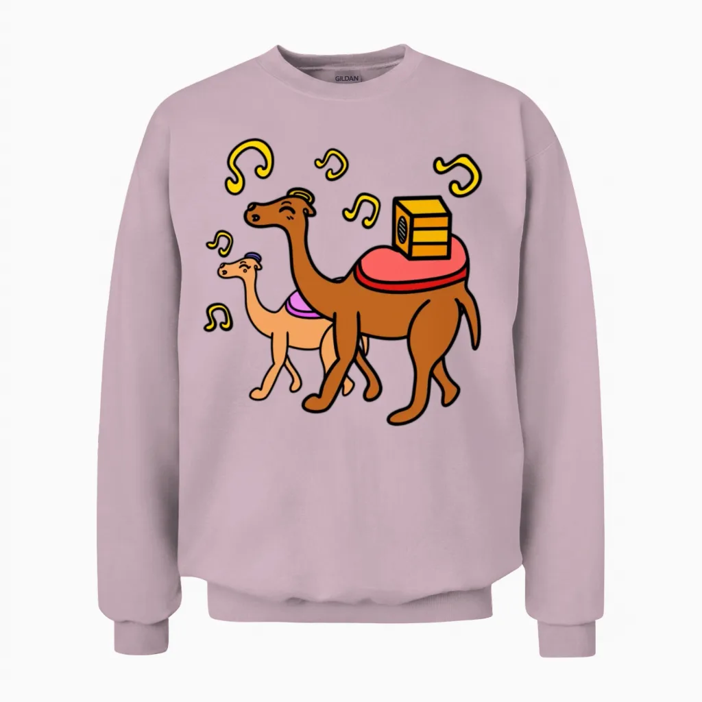 Funny Cartoon Camels Unisex Sweatshirt in Light Pink