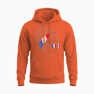 France Femme Profil Chignon Lunettes Bandeau Unisex Hoodie - Orange