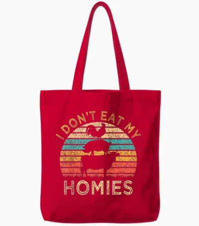 Vegetarian I Don't Eat My Homies Funny Vegan Retro Tote Bags - Red